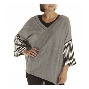 Planet By Lauren G Pinstripe V Neck Sweater Top Pima Cotton Black White One Size